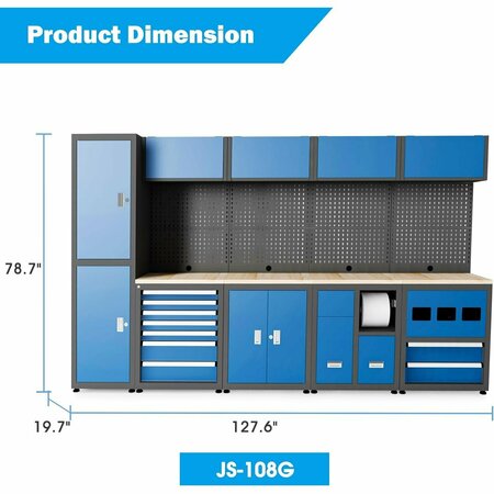 Chery  Industrial Multifunctional Steel Garage Storage Cabinet W/ Doors, Sliding Drawers Blue-5-Pieces JINWB108GBL01